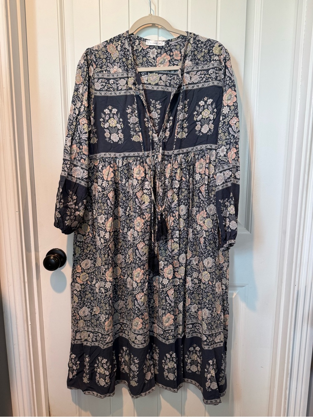 Bohemian Floral Midi Dress in Navy and Blush